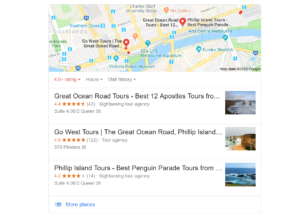 Search Engine Results - google business listing- Increase search visibility for tourism websites